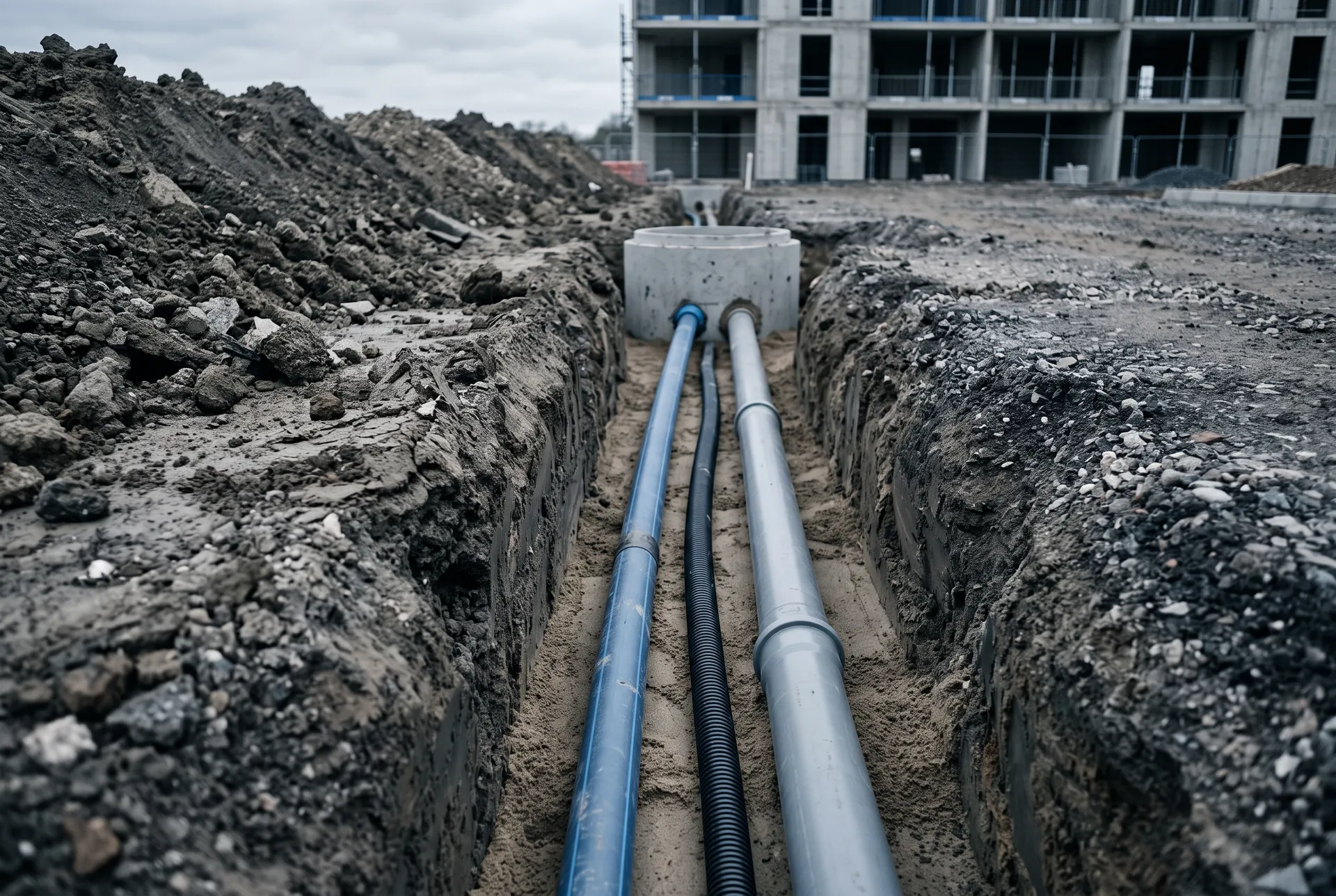 Koparka przy wykopie pod sieć zewnętrzną